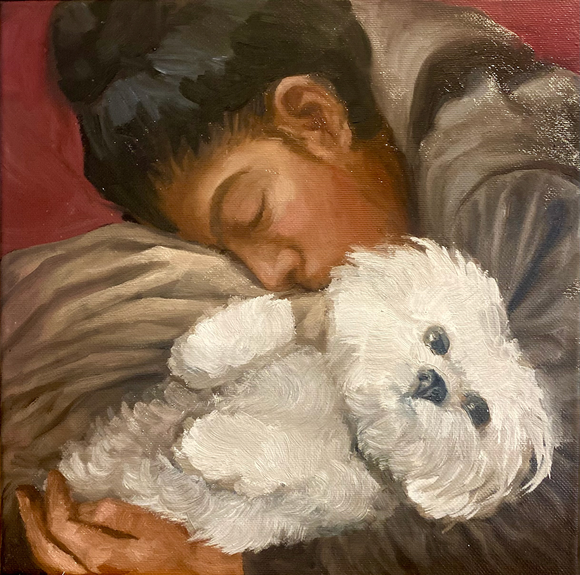 Samrath and Coco (oil on canvas)