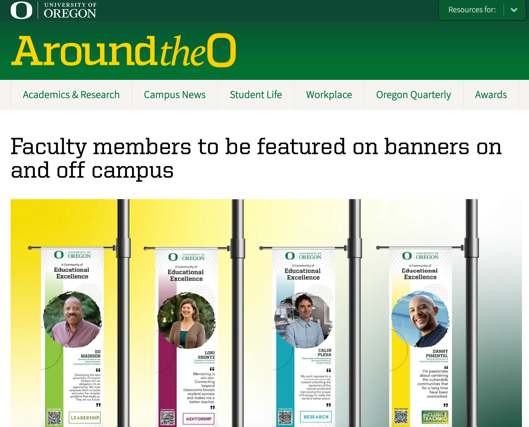 I was featured for Educational Excellence at the University of Oregon (2023)