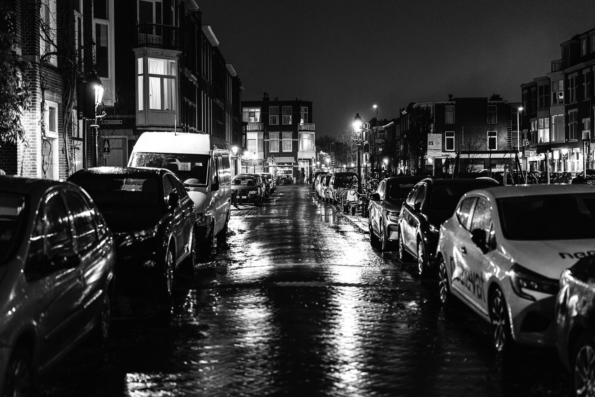 24  - Copernicuslaan in the rain 2 (BW version)