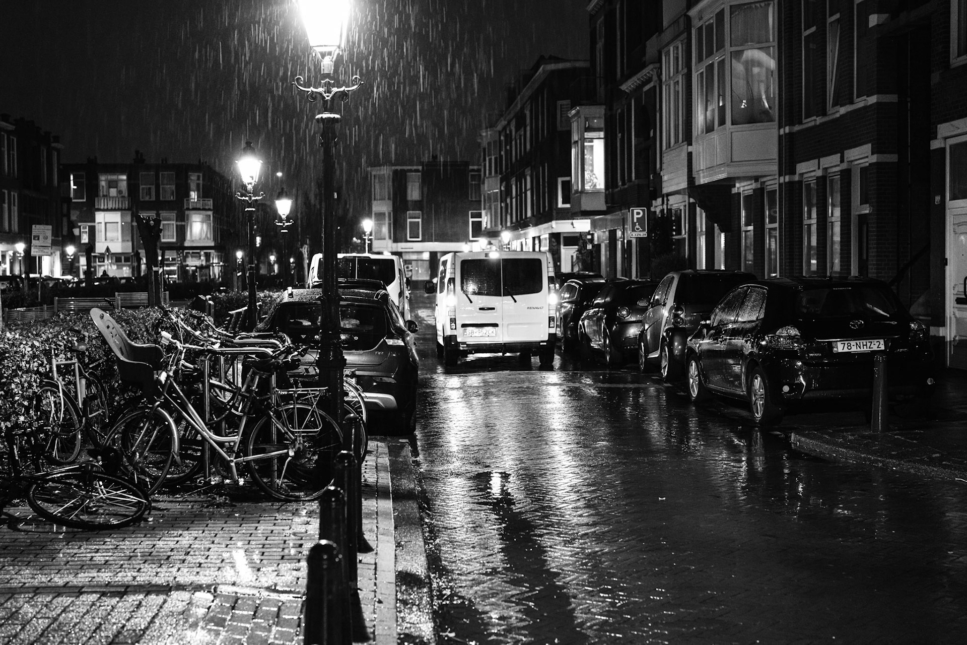 22 - Copernicuslaan in the rain 1 (BW version)