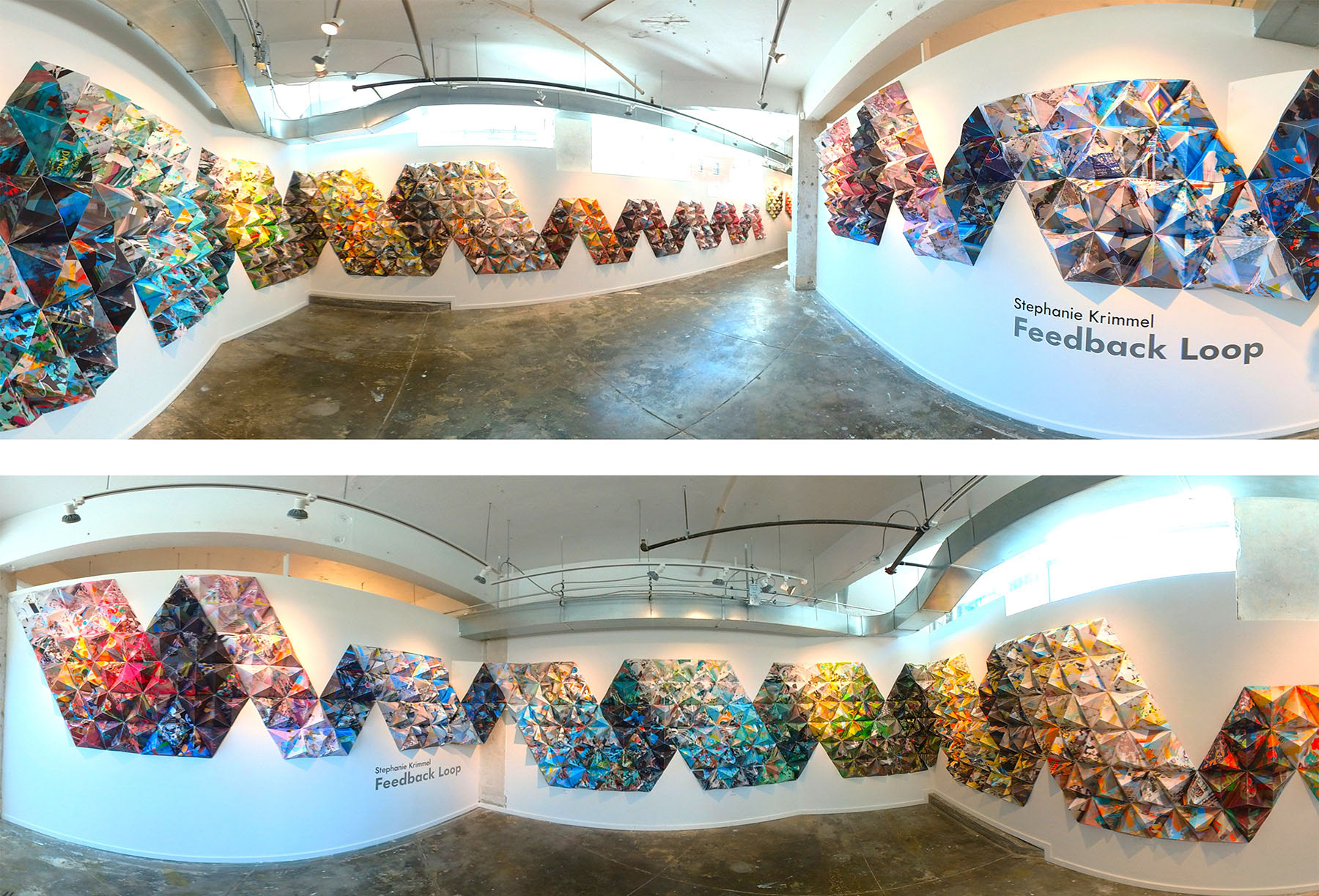 Feedback Loop, final configuration for installation in Shift Gallery (two panorama views)