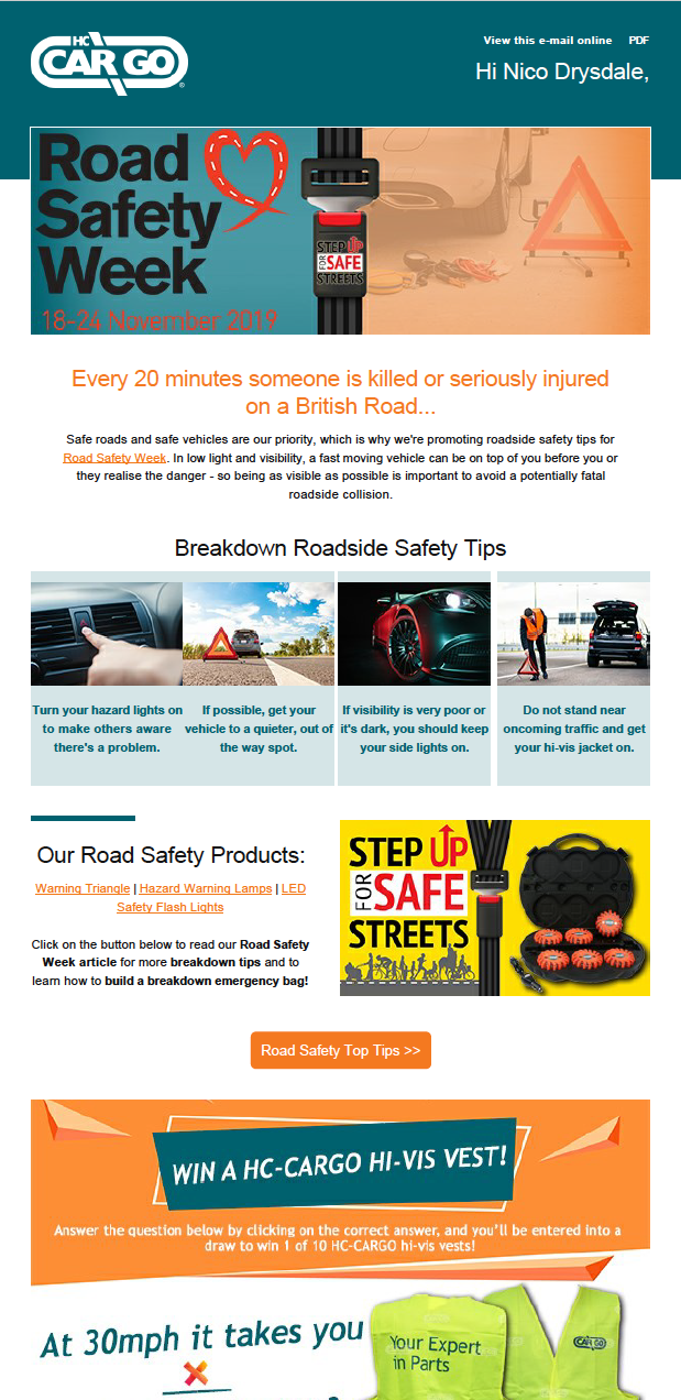 Graphic Design - Road Safety Week Newsletter + Competition