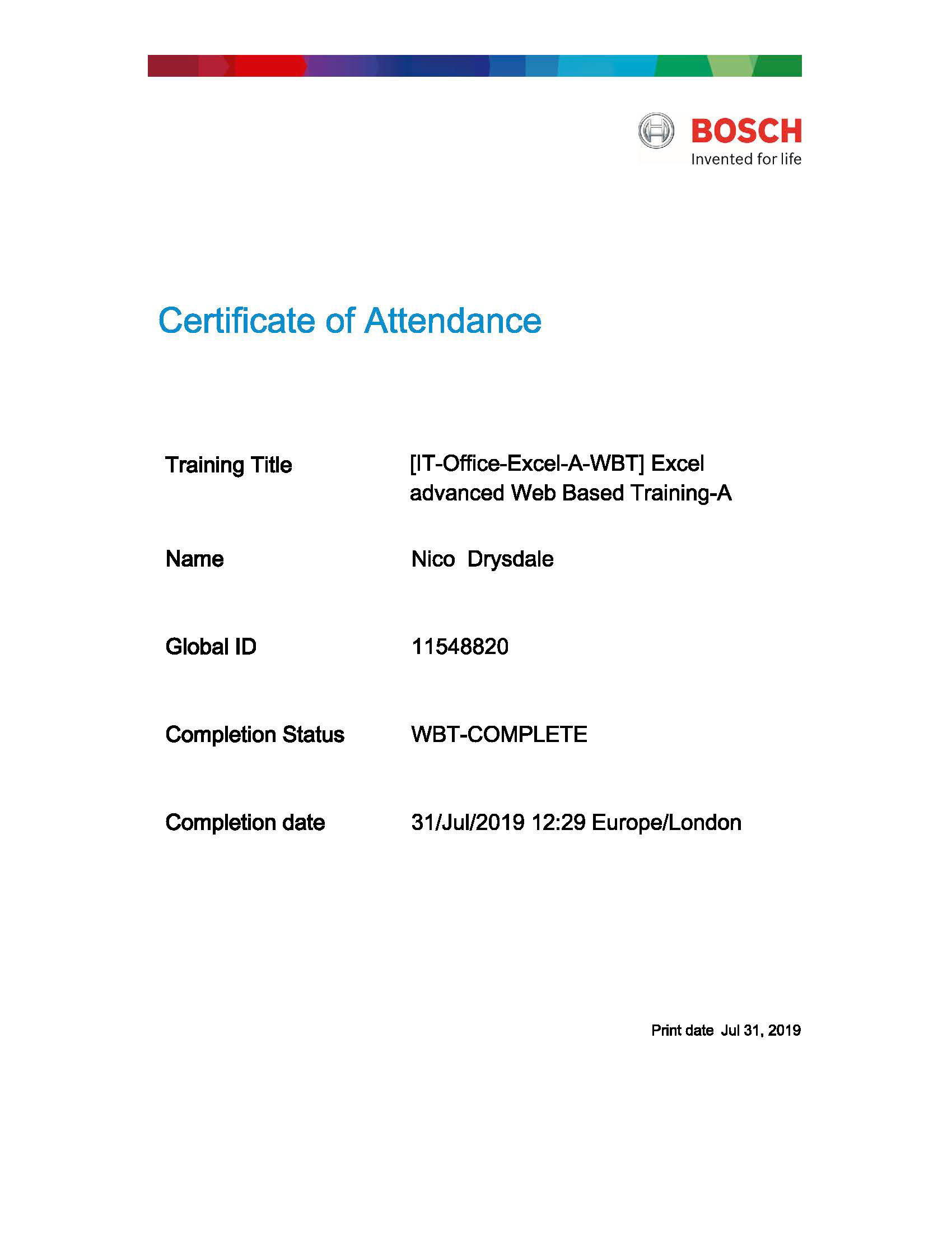 Microsoft Excel Advanced - Bosch Web Based Training
