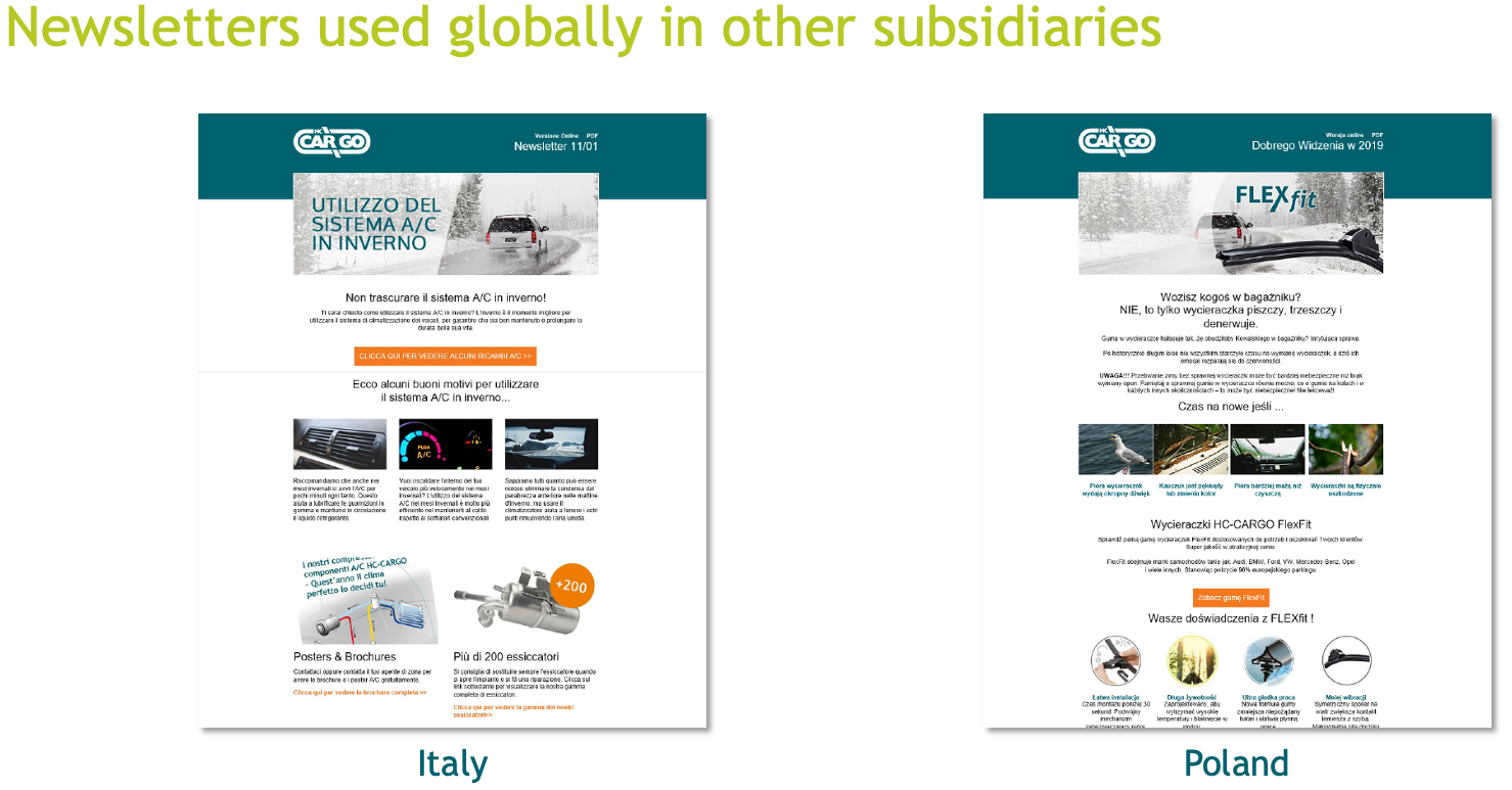 Newsletters translated and used globally in other subsidiaries