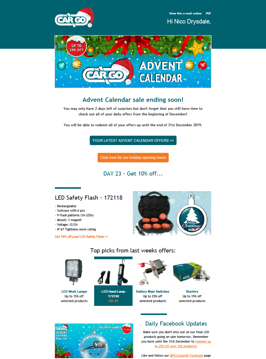 Advent Calendar Newsletter (screenshot)