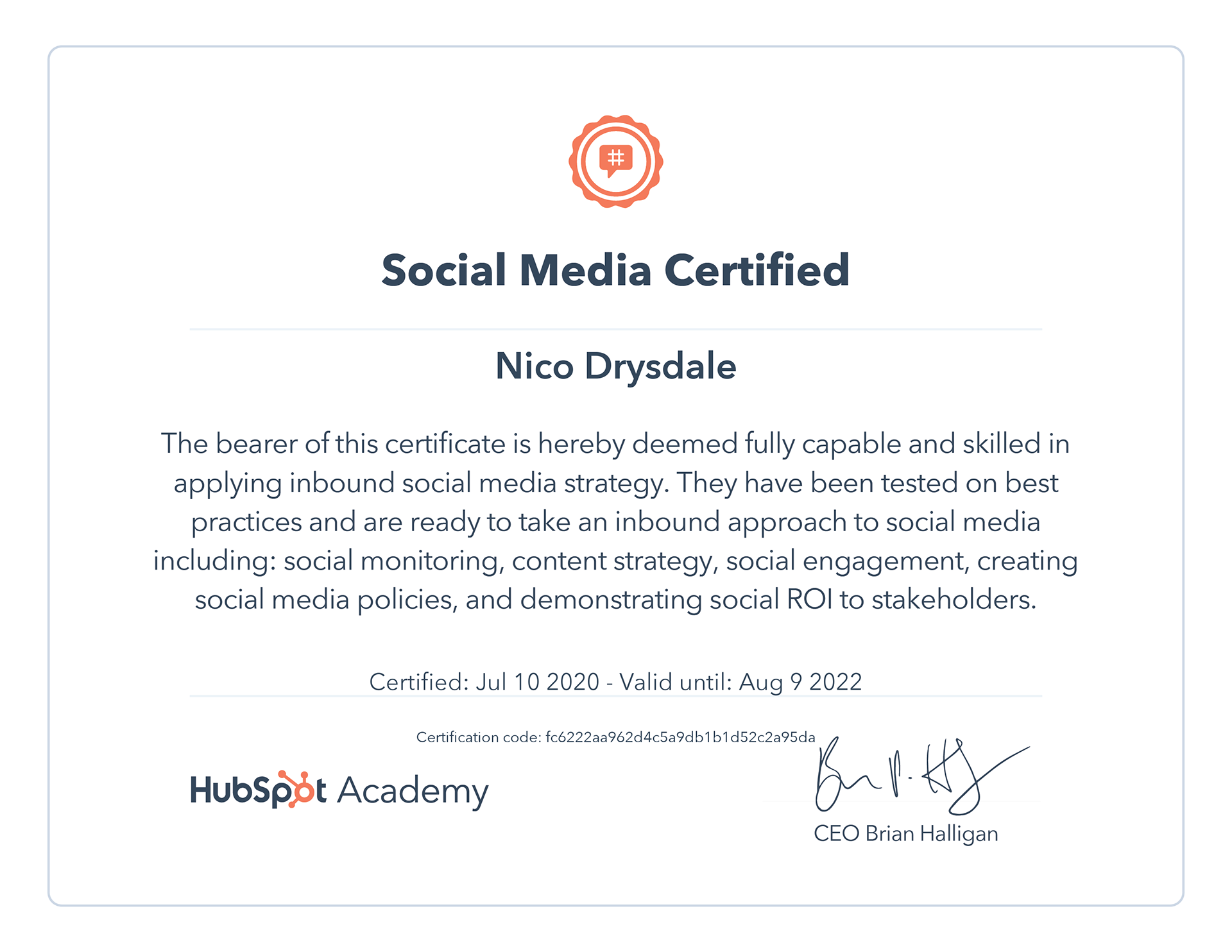 Social Media Certified - HubSpot