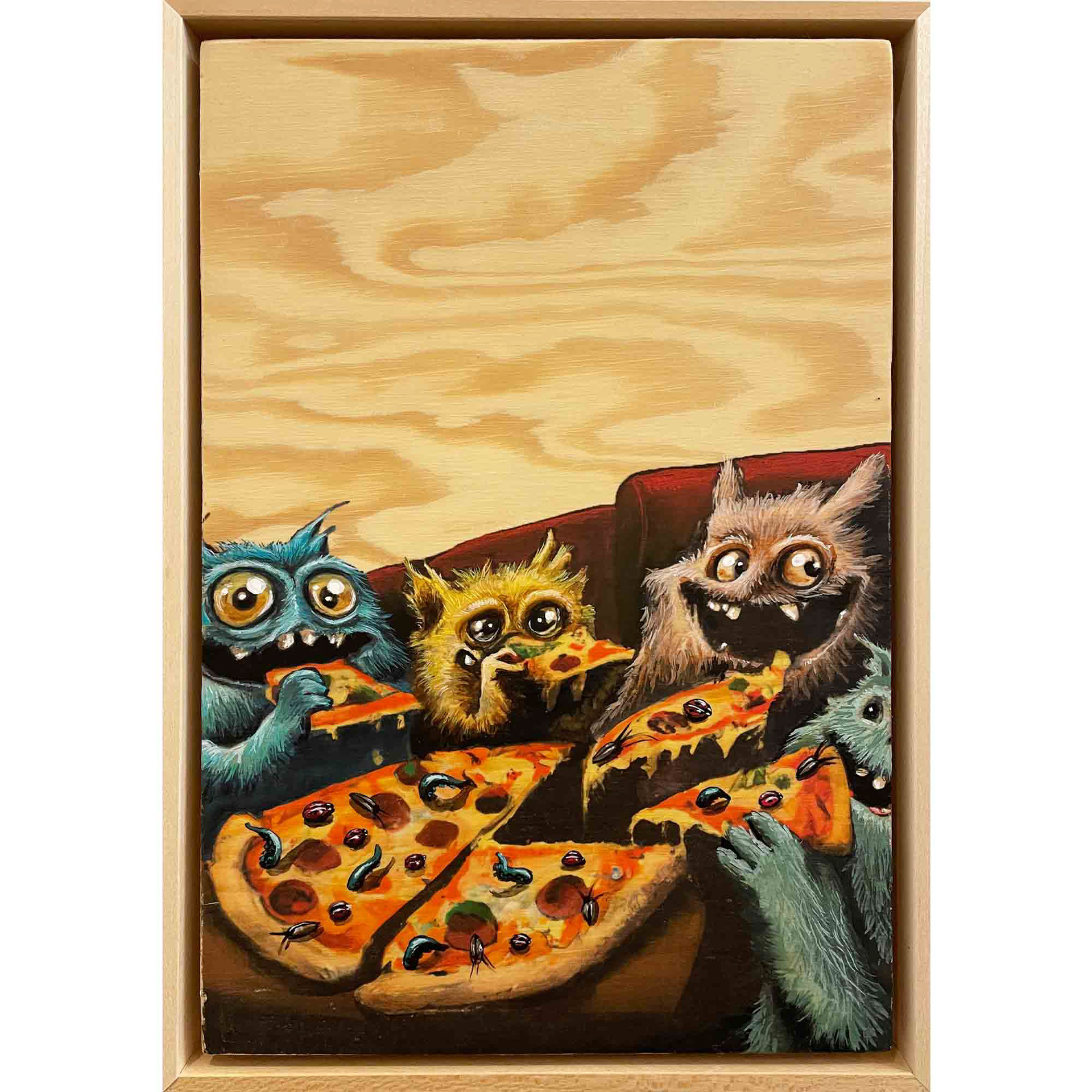 "PIZZA MONSTER", Original Acryl Mischtechnik Malerei, Schattenfugenrahmen, 20*30, Beispielpreis: 950,-