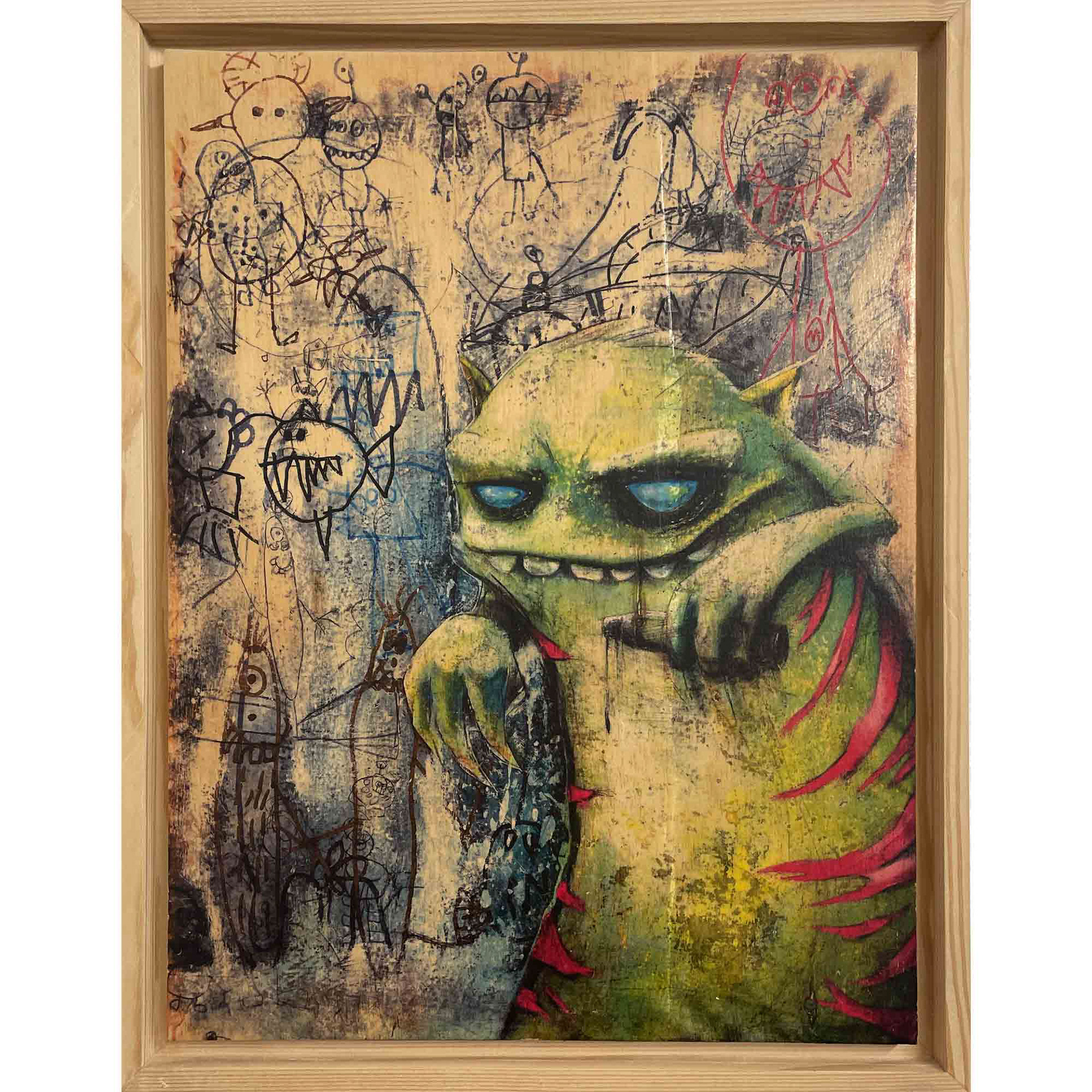 "YOU PAINT WHAT YOU ARE", Druck Holzplatte im Schattenfugenrahmen, 32*41cm, Beispielpreis: 250,-