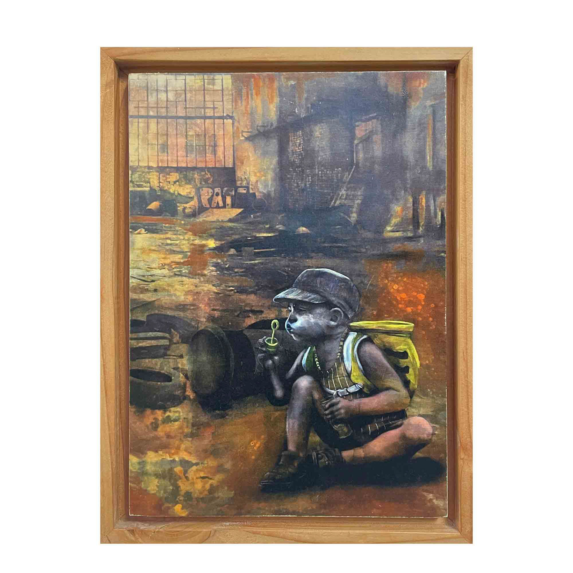 "MOMENTUM", Mischtechnik auf Holzplatte Schattenfugenrahmen, 29*38cm, Beispielpreis: 270,-