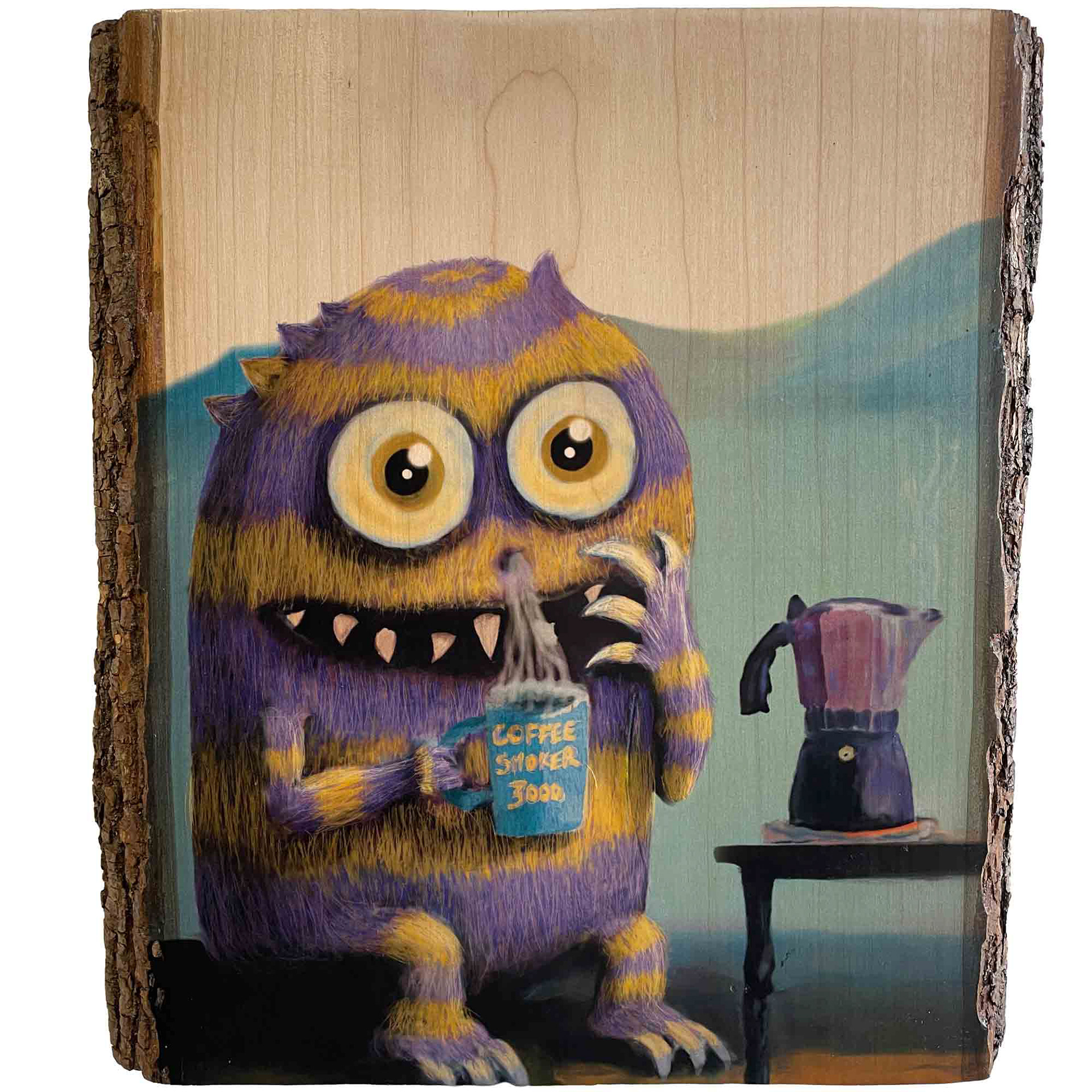 "COFFEE SMOKER 3000", Originaldruck Ahorn, 20*25cm, Beispielpreis: 120,-