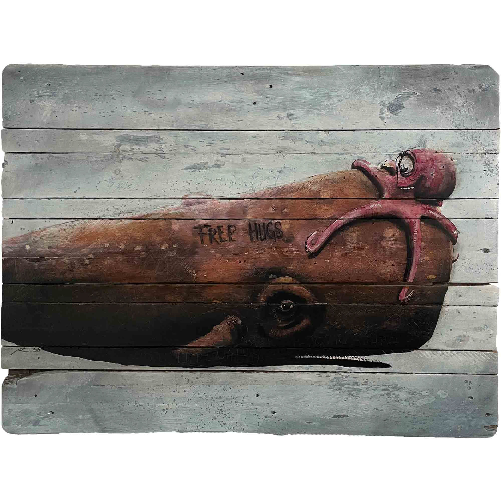 "FREE HUGS I", Mischtechnik Euro-Palette, 120*80cm, Beispielpreis: 2.000,-