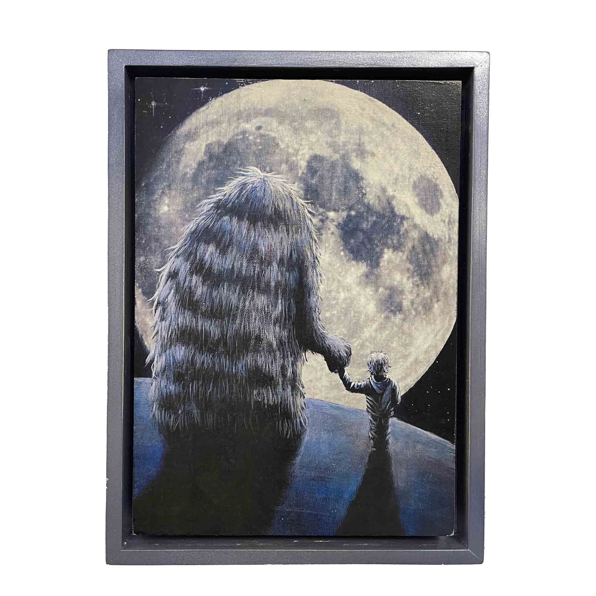 "MOONSHINERS", Mischtechnik auf Holzplatte Schattenfugenrahmen, 23*31cm, Beispielpreis: 160,-