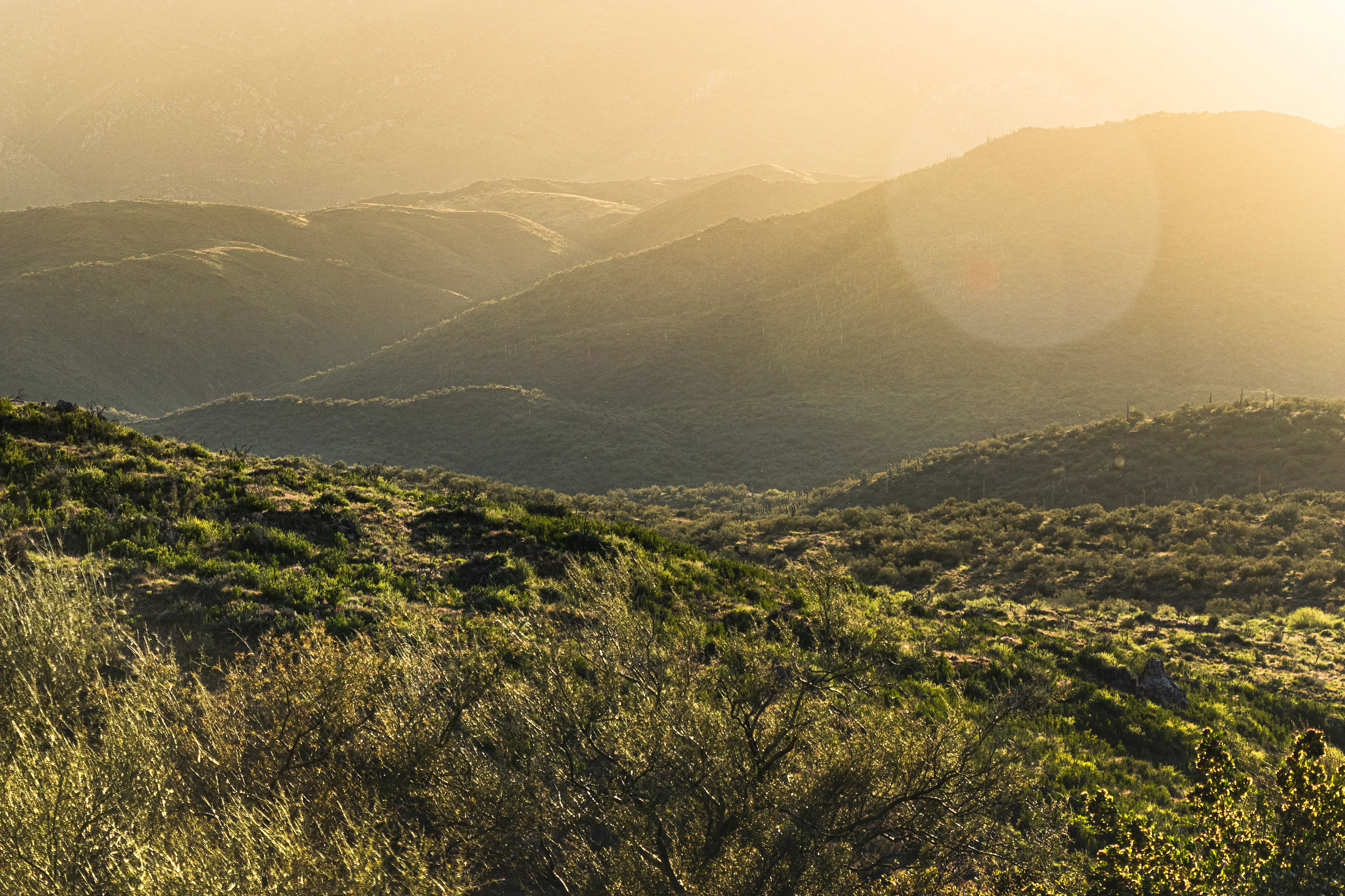 Sun setting over the Bradshaw Mountains, Arizona