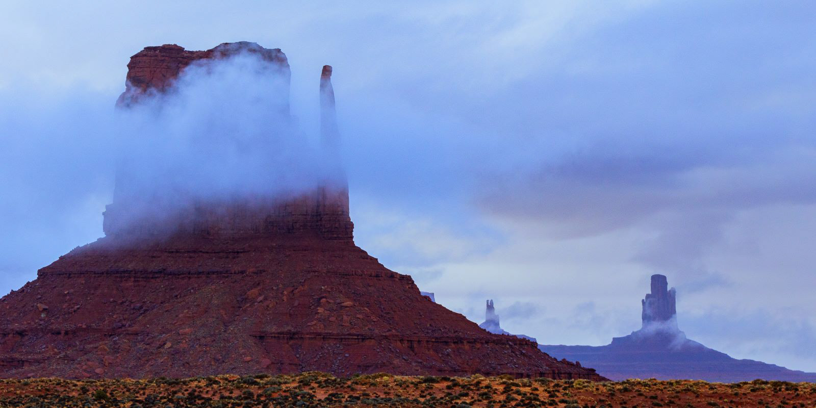 Clouds veiling West Mitten Butte