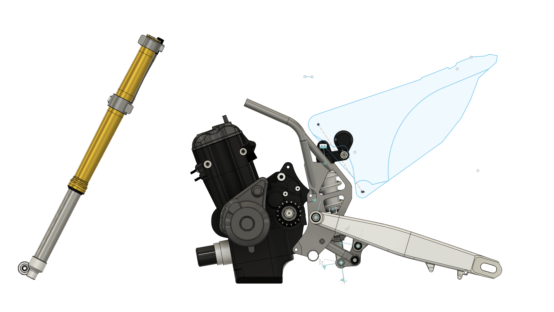 Adventure Motorcycle preliminary layout Fusion 360