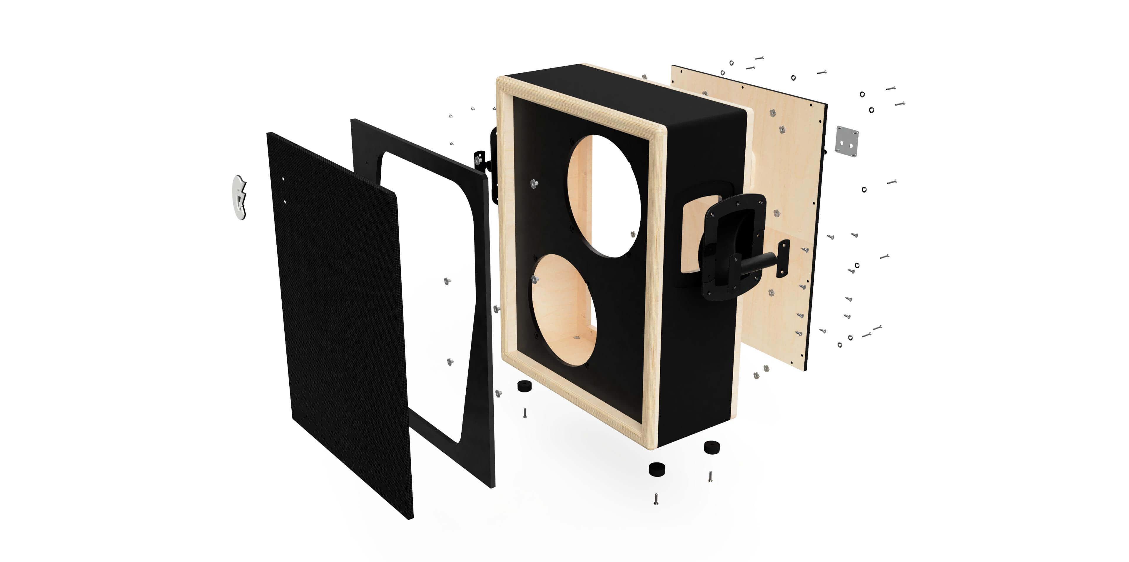 Citrus Electrification 2X12 Guitar Speaker Cabinet 3D exploded view model in Fusion 360