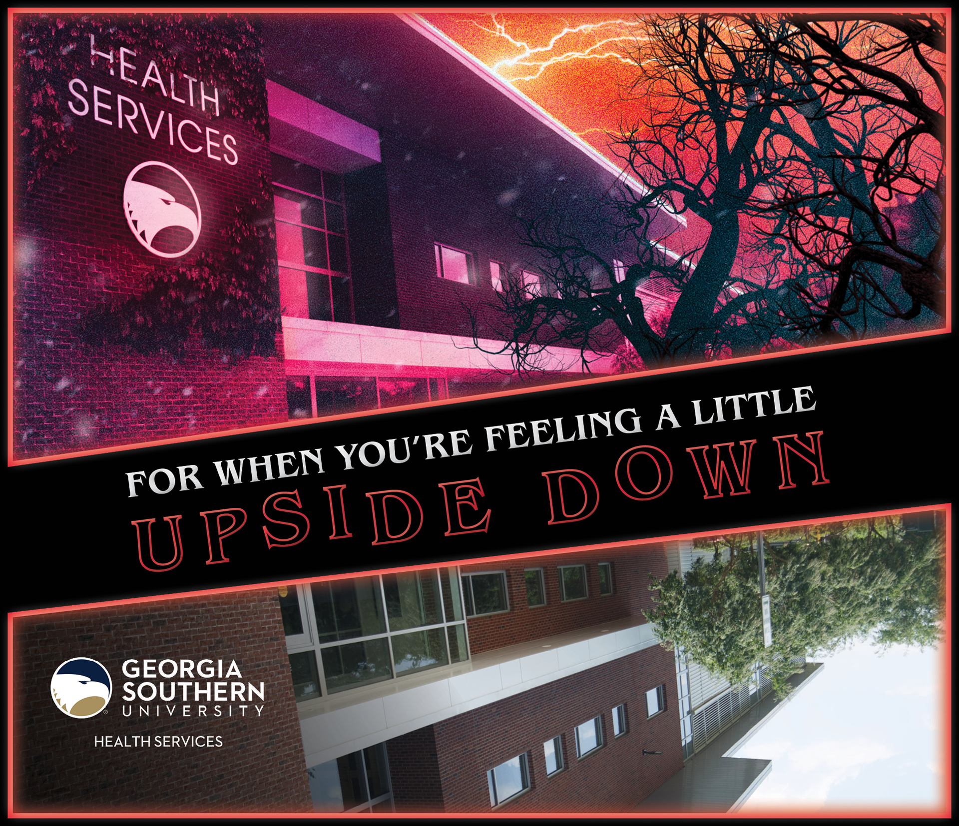 Take a trip to Health Services reimagined as the Upside Down--from Stranger Things, the NETFLIX show.