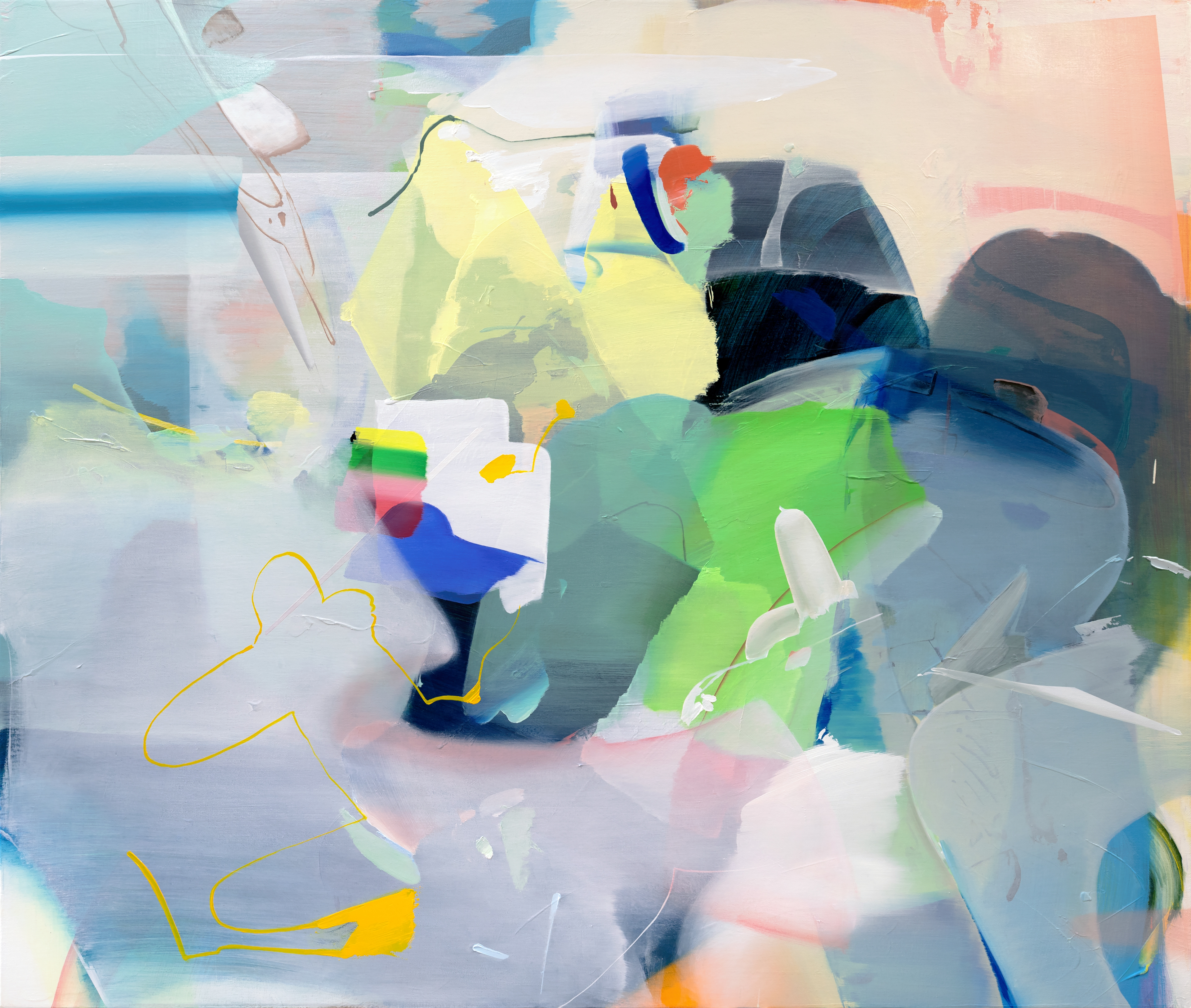 Ep37. Giraffe on a trampoline, 2024. Acrylic and oil on canvas, 110 × 130 cm