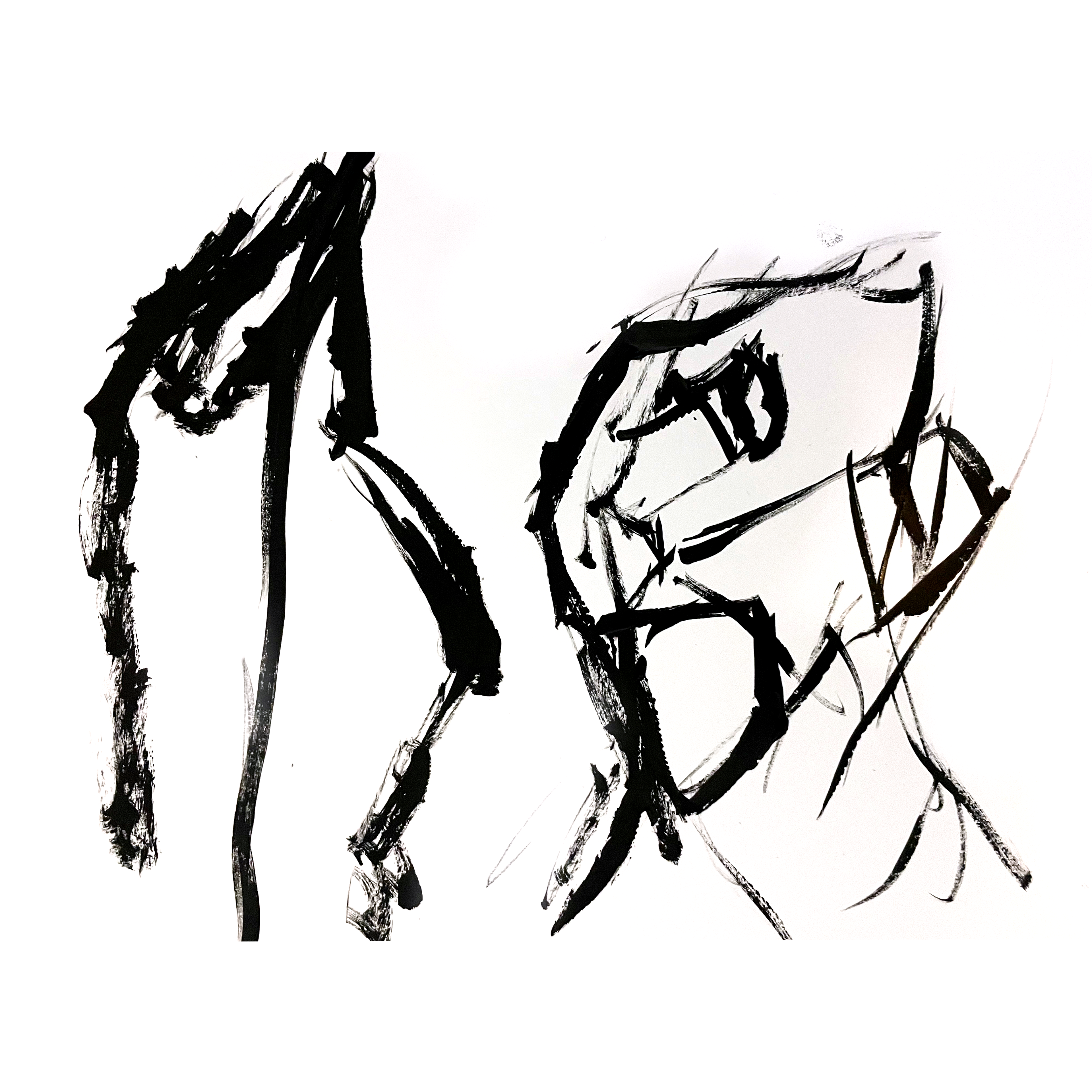 Abstract ink motion study by Bradlee Mwesigwa, 2025. Expressive black brushstrokes on white background capturing movement and fluidity.