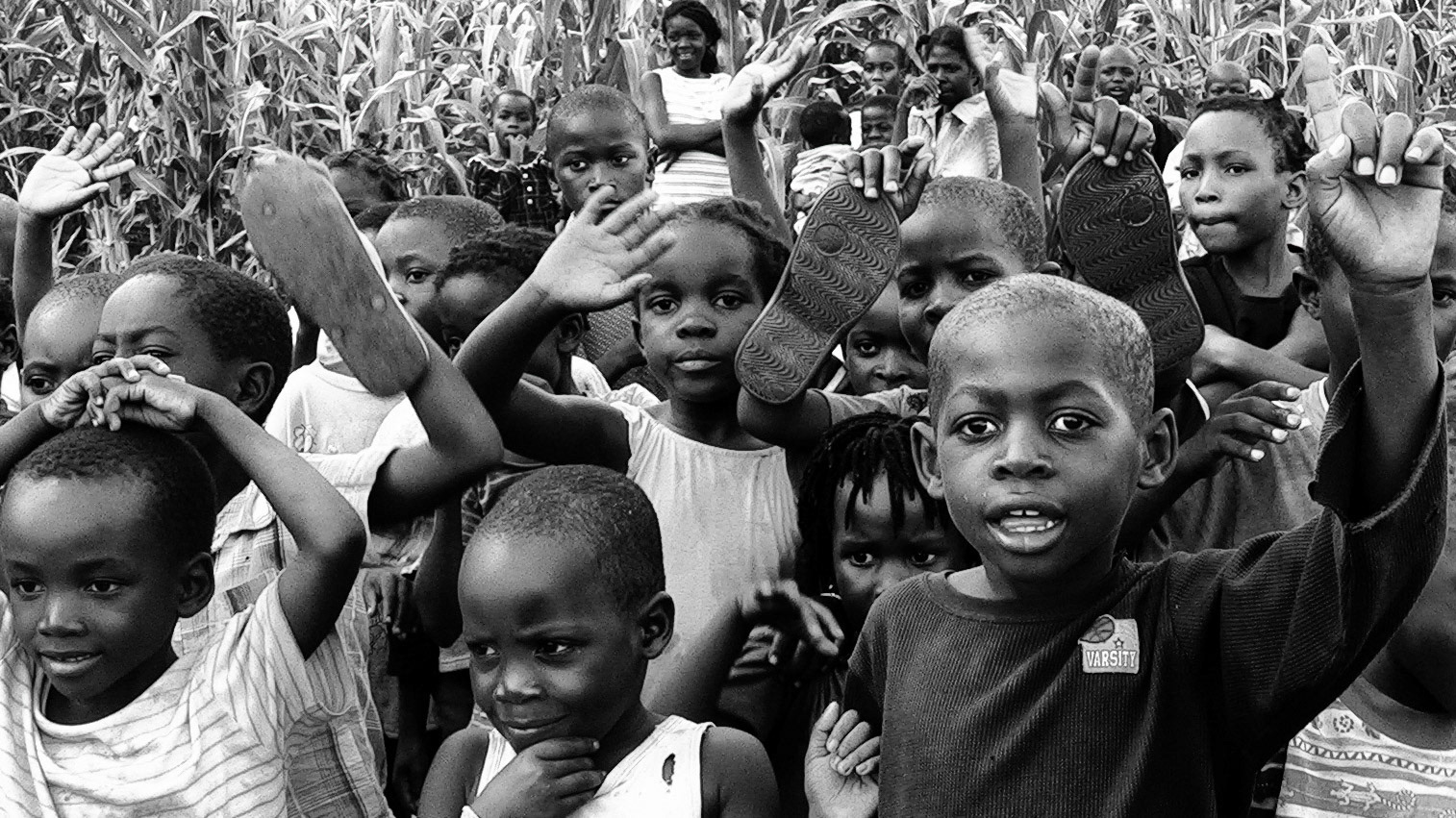 A group of Ugandan refugee children pictured at a UNHCR refugee camp in Mozambique