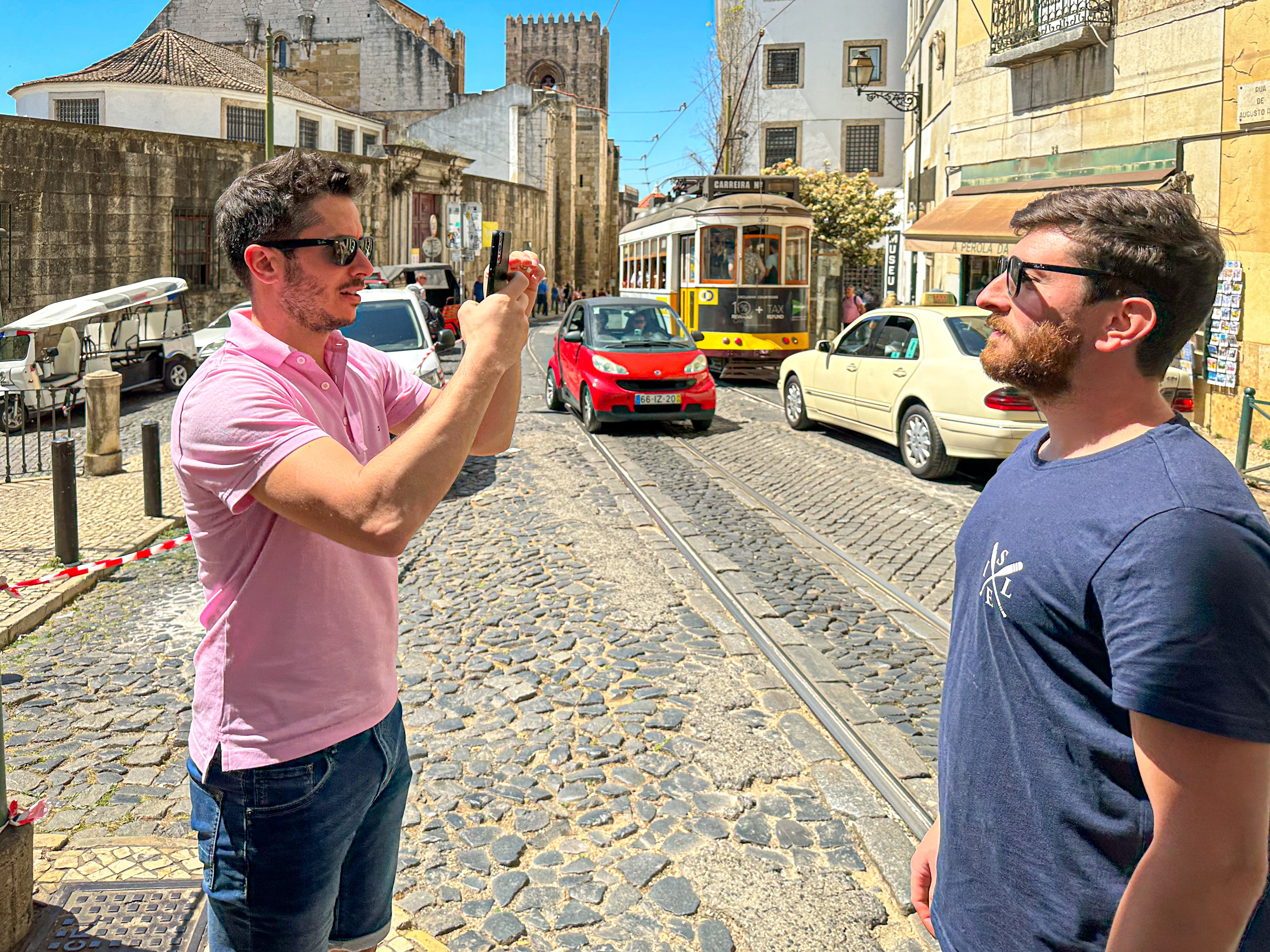 Posers near the Sé Cathedral, Lisbon