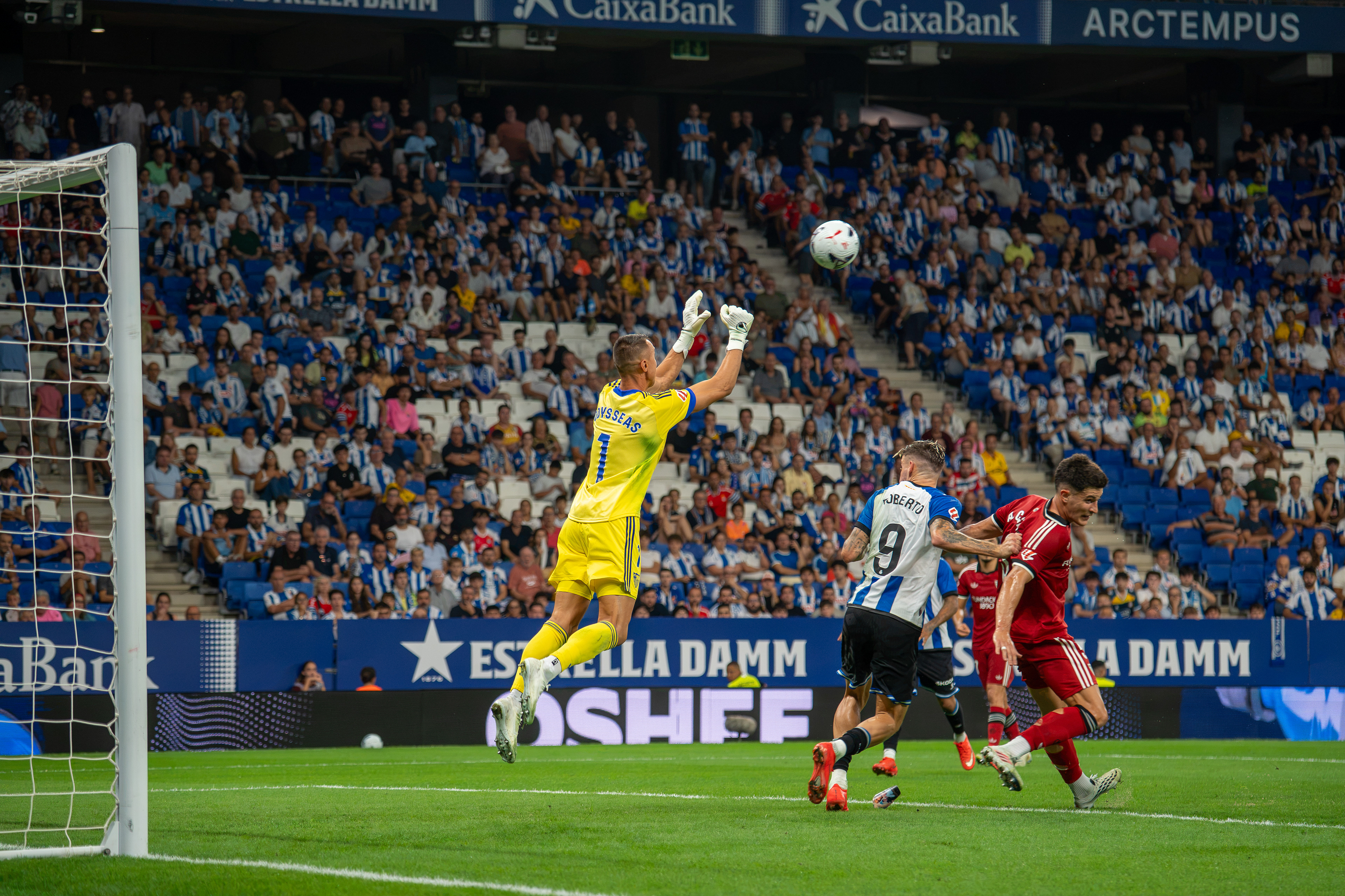 Giorgi Kochorashvili of Sevilla FC during the LaLiga EA Sports matchday 4 fixture between RCD Espanyol and Sevilla FC at RCDE Stadium on September 6, 2026, in Barcelona, Spain.
