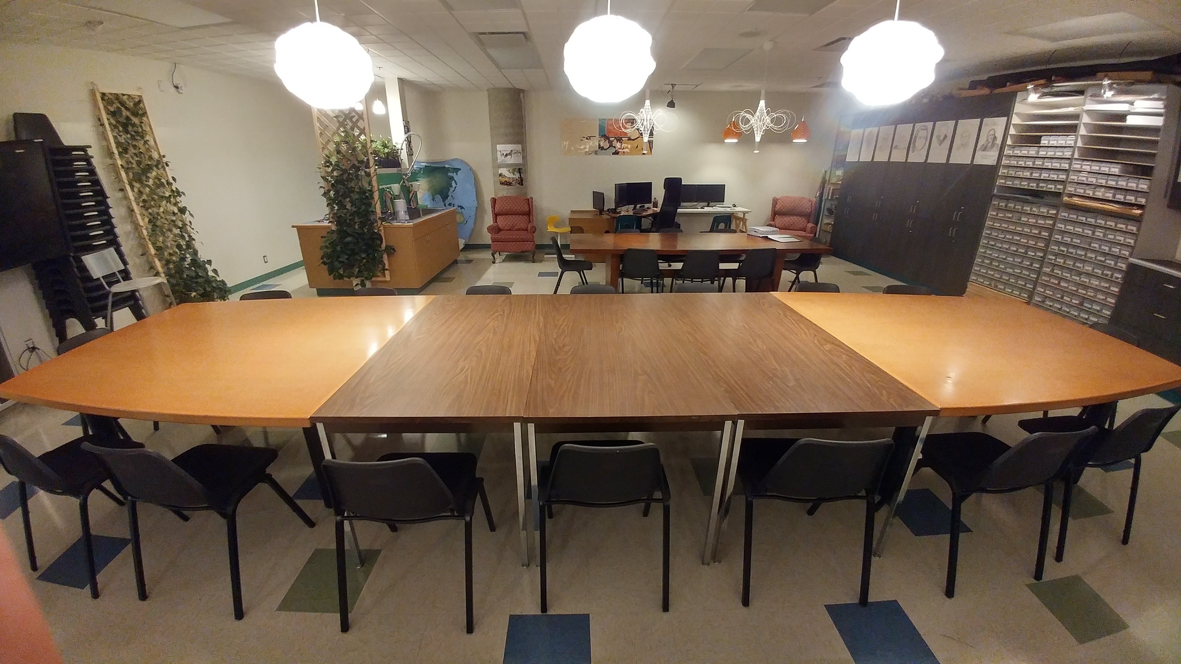 The central table everyone gathered around for morning devotionals.
