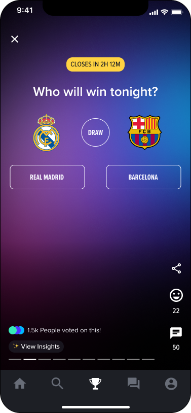 Predict the Outcome A simpler layout using existing logos and buttons was used to cover basic user goal of casting a vote.