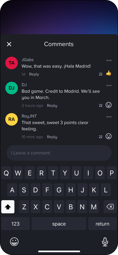 Comments Users can engage in comments using the existing commenting functionality borrowed from our Content Feed feature.