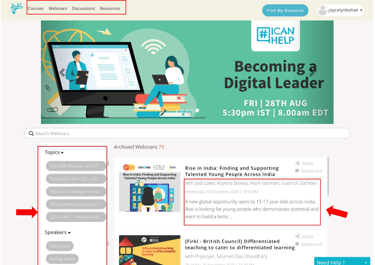 Webinars Page on Firki. Thin font on deep grey affects the readability of the filter buttons