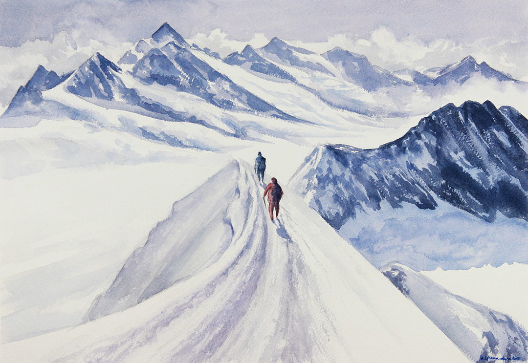 Decent from the Mönch - watercolour on paper (34cm x 49cm)