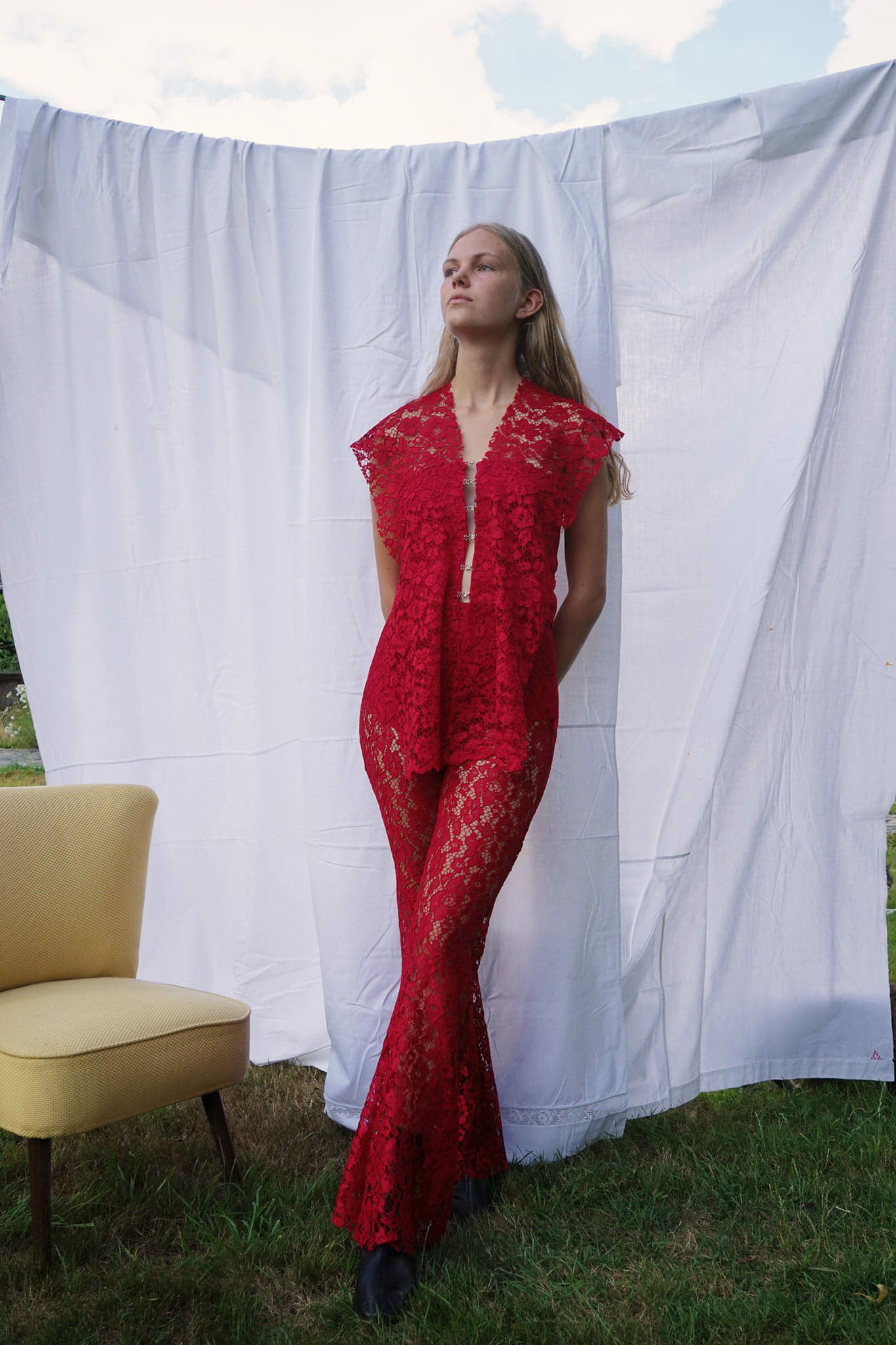 Lace two piece with flared trousers