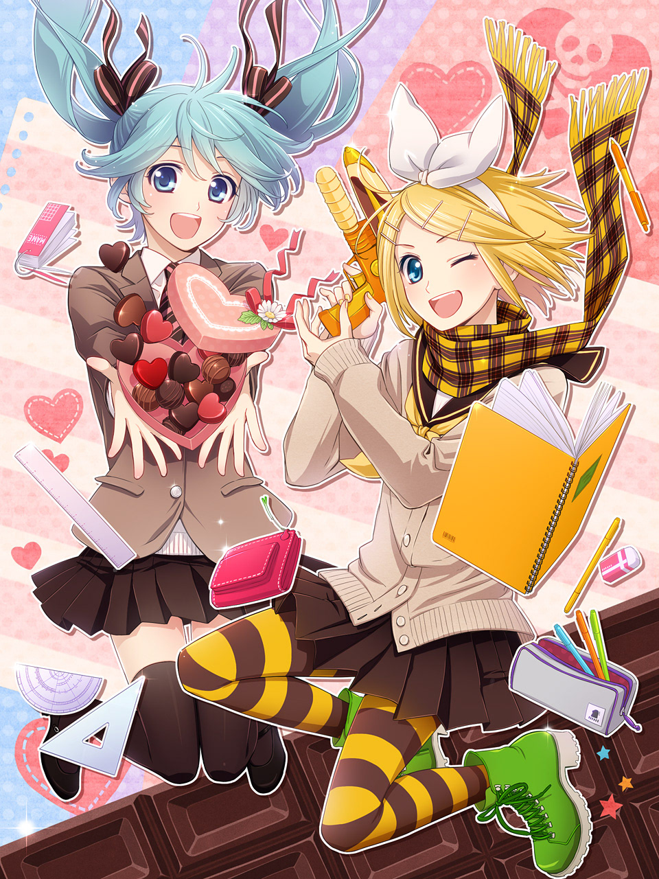 初音ミク 鏡音リン/ぱんたんず「バトるロイヤルバレンタイン!」動画イラスト