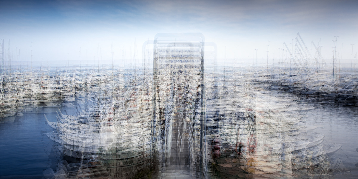 Nicole Holz - Fine Art Editions |  Porto Diano Marina | Multi-layered in-camera exposures captured strictly on location along the Ligurian coast. By fusing the raw dynamics of sea and light with the delicate geometry of harbors into fluid, impressionistic sanctuaries, this series stands as a testament to deliberate human craftsmanship and authentic vision in a digital age.