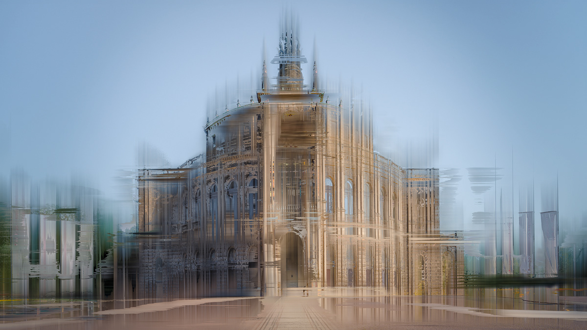 Fotografie und Fotokunst Nicole Holz - Dresden abstrakt: Semperoper, Spielstätte der Staatsoper Dresden, die als ehemalige königliche Hofoper Sachsens eine lange geschichtliche Tradition hat. Die Oper befindet sich am Theaterplatz im historischen Stadtkern von Dresden in der Nähe der Elbe.