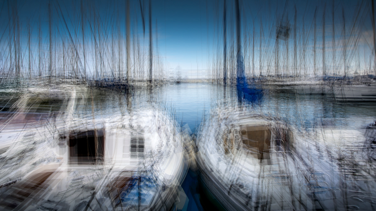 Nicole Holz - Fine Art Editions |  Porto St. Stefano al Mare | Multi-layered in-camera exposures captured strictly on location along the Ligurian coast. By fusing the raw dynamics of sea and light with the delicate geometry of harbors into fluid, impressionistic sanctuaries, this series stands as a testament to deliberate human craftsmanship and authentic vision in a digital age.