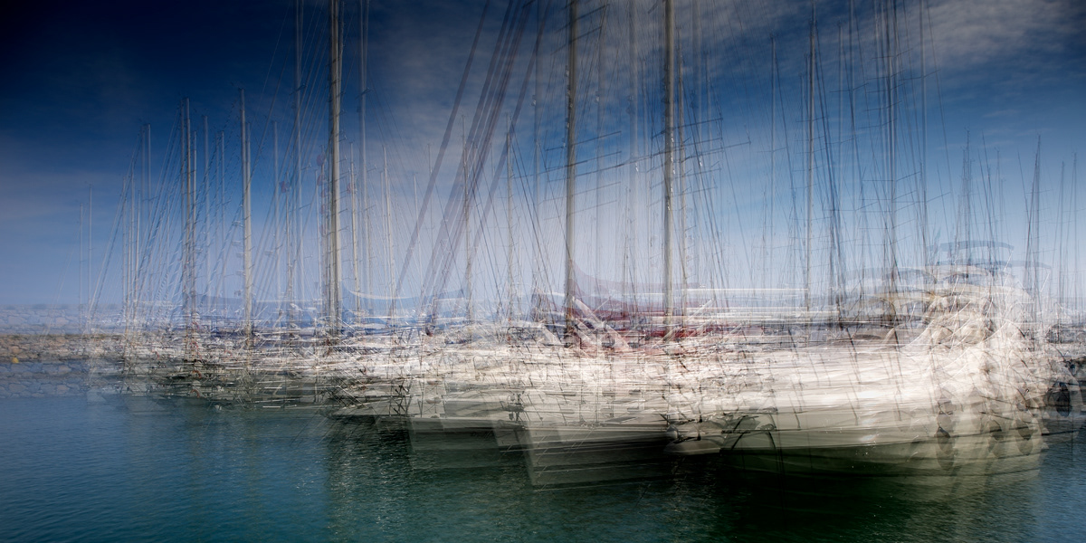 Nicole Holz - Fine Art Editions |  Marina San Lorenzo al Mare | Multi-layered in-camera exposures captured strictly on location along the Ligurian coast. By fusing the raw dynamics of sea and light with the delicate geometry of harbors into fluid, impressionistic sanctuaries, this series stands as a testament to deliberate human craftsmanship and authentic vision in a digital age.