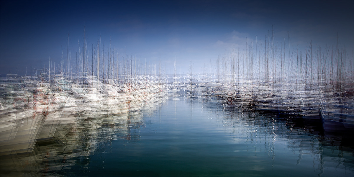 Nicole Holz - Fine Art Editions |  Marina San Lorenzo al Mare | Multi-layered in-camera exposures captured strictly on location along the Ligurian coast. By fusing the raw dynamics of sea and light with the delicate geometry of harbors into fluid, impressionistic sanctuaries, this series stands as a testament to deliberate human craftsmanship and authentic vision in a digital age.