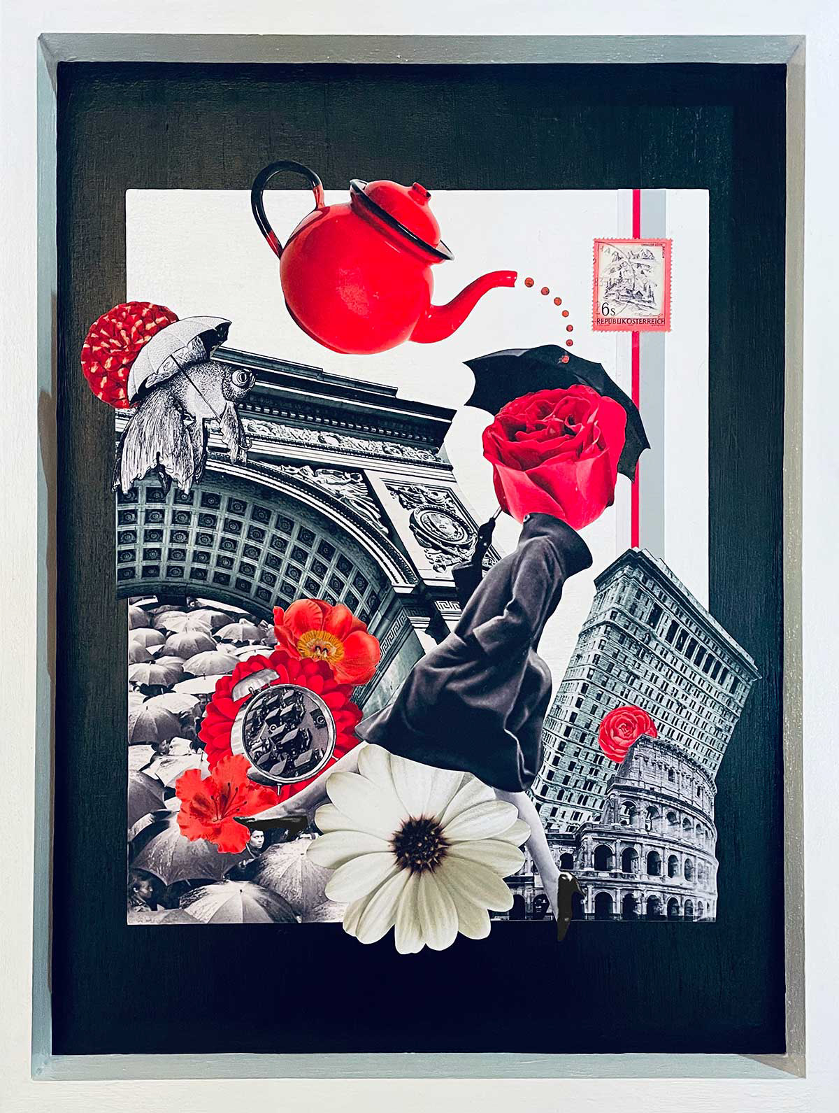 The Stories Of The Street Are Mine, collage and acrylic on wood panel, 12"x16" Sold