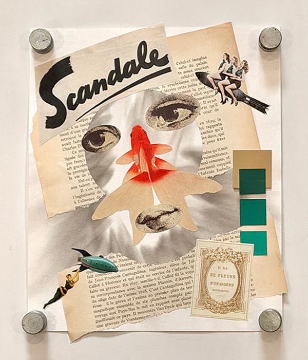 Scandale, fumage and collage on paper