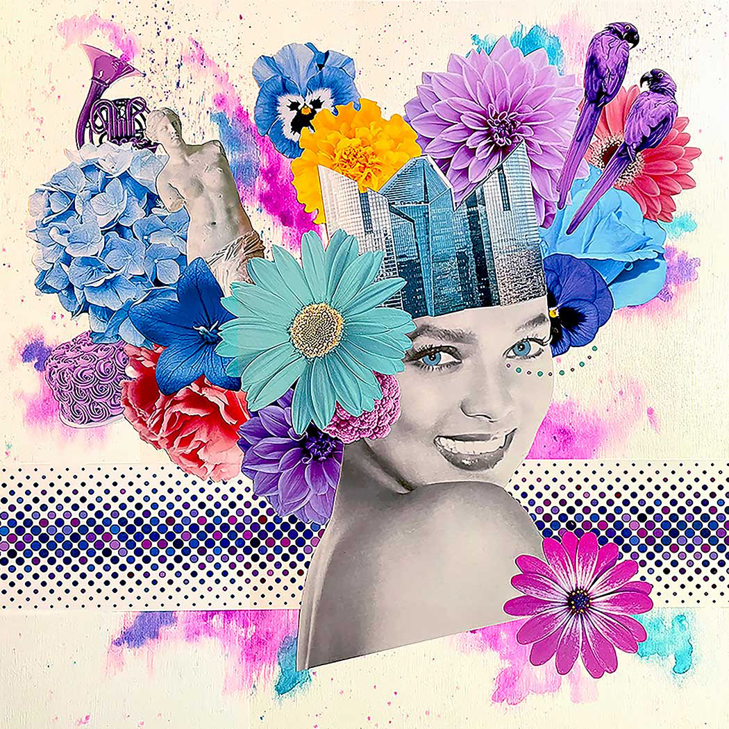 Should I Believe That I've Been Stricken?, collage and watercolour on wood panel, 16”x16”, $600