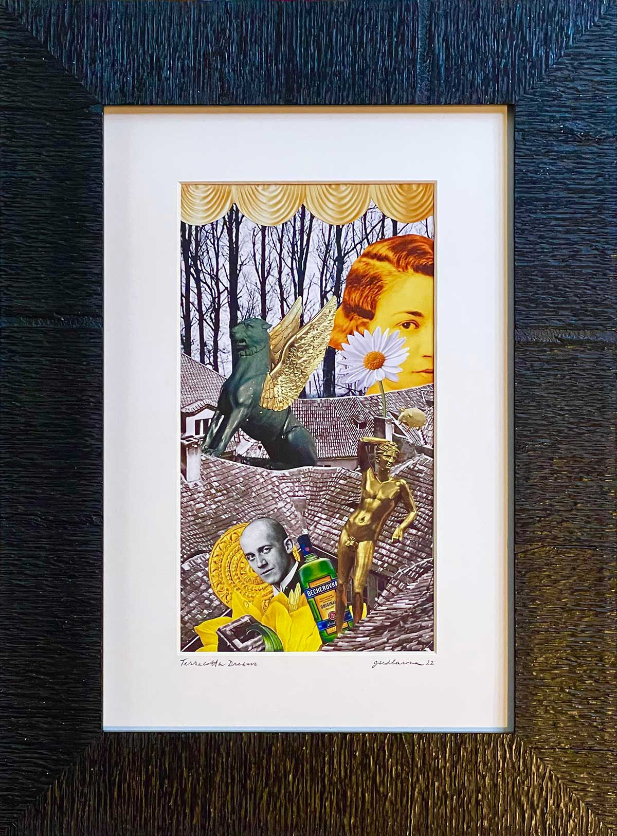 Terracotta Dreams, collage on paper, framed, 16"x12", $400