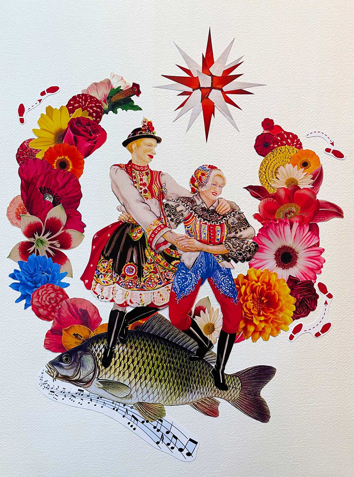 Changing beats/Střídání taktů, hand-cut collage on Arches paper (NSF)