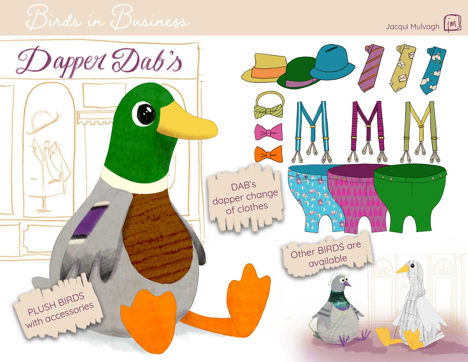 Plush cuddly duck with changes of clothes