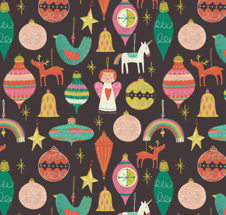 repeat pattern of Christmas baubles