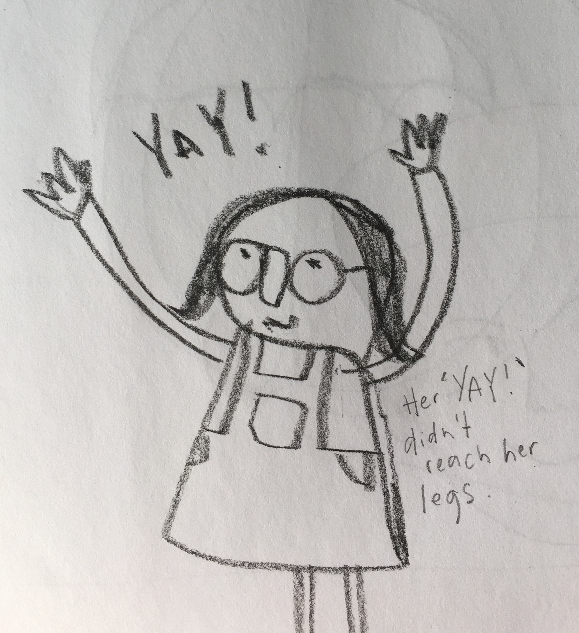 Original sketch of girl with hands in the air