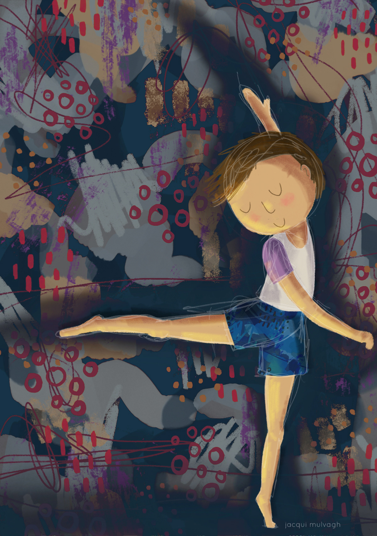 illustration of young person dancing, in the dark