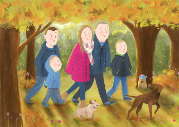 Family portrait - family walking through autumnal woods