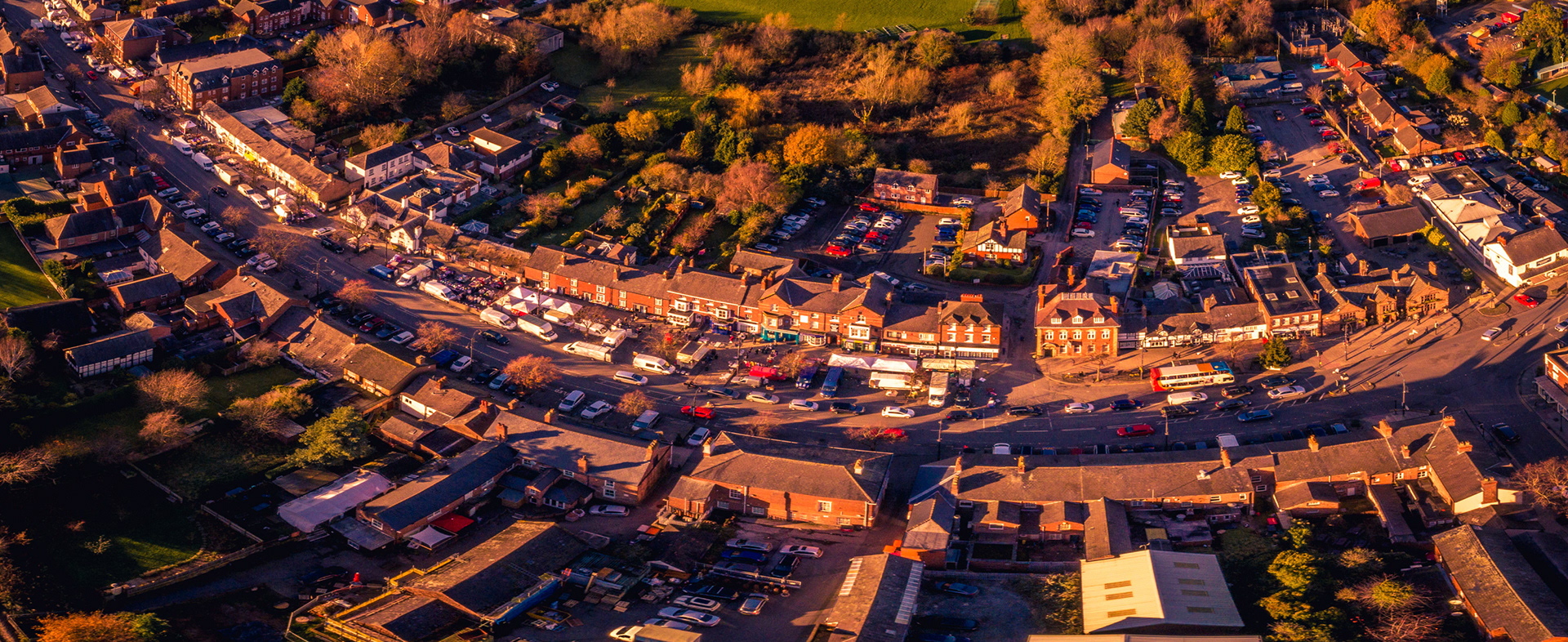 Panoramic aerial photo of Frodsham Market