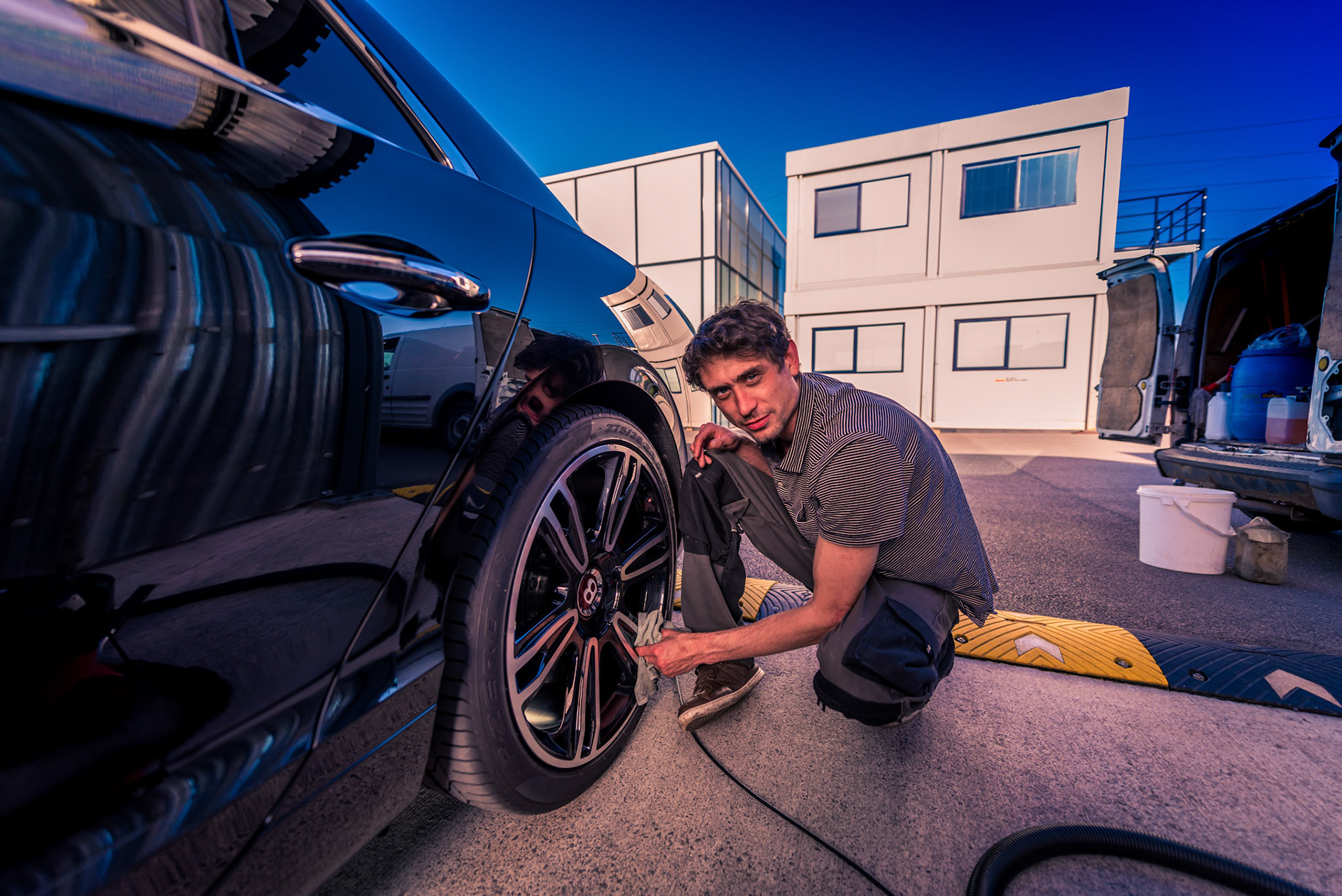 Car valeting for royal customer test drives at the Bentley factory in Crewe